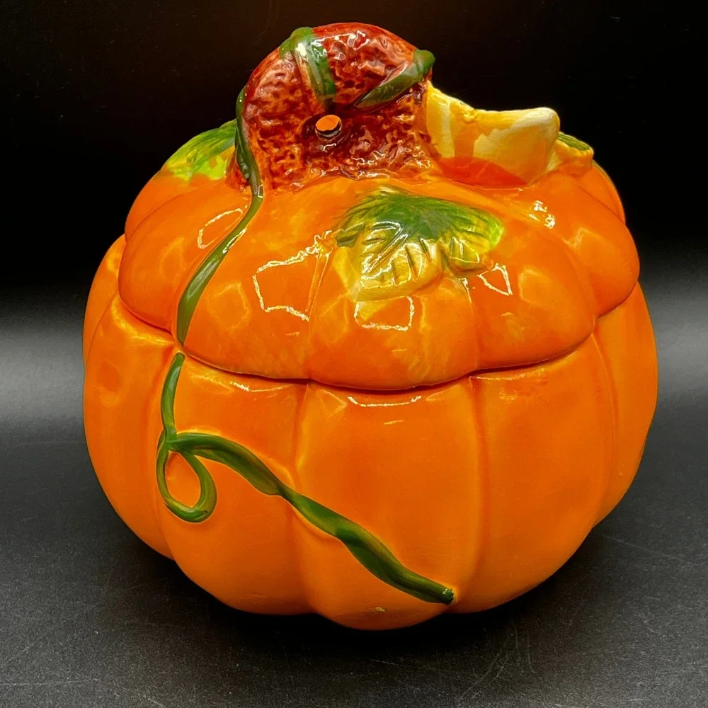 Vtg Royal Norfolk Ceramic Pumpkin Candy Jar Fall Harvest Halloween Decor 5.5